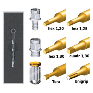Kit carraca torque 10÷45Ncm + 6 ptas Gold cortas + 2 adapt