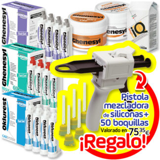 PACK Silicona Adición Fast y 10 Alginatos LASCOD + Pistola y 50 Boquillas Mezcladoras